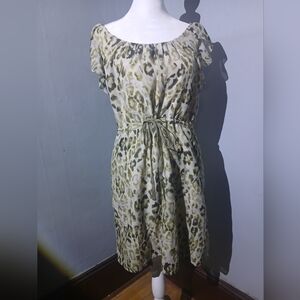 LOFT Green & Cream Leopard Print Mini Dress | Size 4